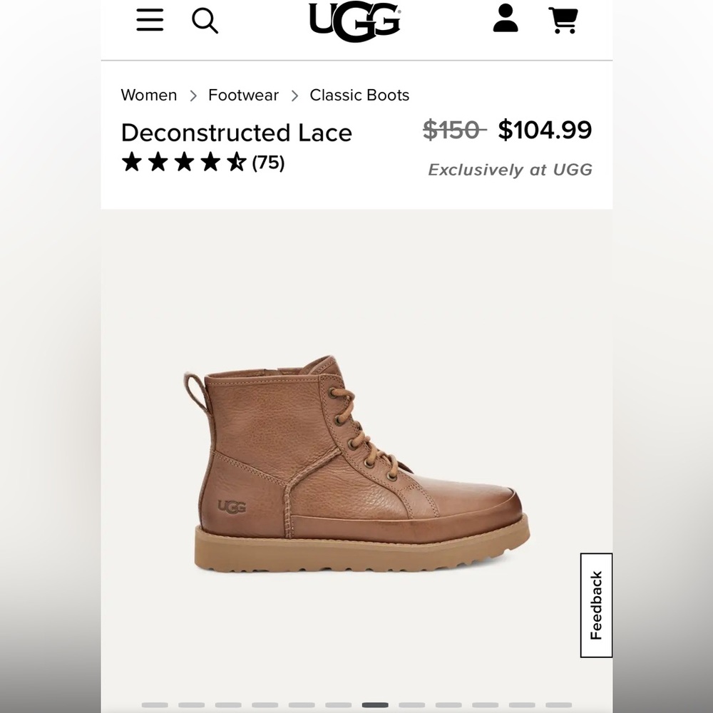 UGG BOOTS Deconstructed Lace Brown Leather, inner zipper SIZE 8 USA